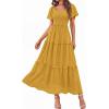 image:imagePRETTYGARDEN Summer Dresses for Women 2026 Boho Maxi Smocked Spring Wedding Guest Square Neck Short Sleeve Swiss Dot DressYellow