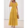 image:imagePRETTYGARDEN Summer Dresses for Women 2026 Boho Maxi Smocked Spring Wedding Guest Square Neck Short Sleeve Swiss Dot DressYellow