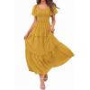 image:imagePRETTYGARDEN Summer Dresses for Women 2026 Boho Maxi Smocked Spring Wedding Guest Square Neck Short Sleeve Swiss Dot DressYellow