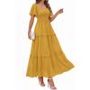 image:imagePRETTYGARDEN Summer Dresses for Women 2026 Boho Maxi Smocked Spring Wedding Guest Square Neck Short Sleeve Swiss Dot DressYellow