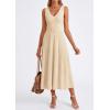image:imagePRETTYGARDEN Summer Dresses for Women 2026 Spring Casual Sleeveless V Neck Pleated Midi Work Cocktail Wedding Guest DressBeige