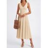 image:imagePRETTYGARDEN Summer Dresses for Women 2026 Spring Casual Sleeveless V Neck Pleated Midi Work Cocktail Wedding Guest DressBeige