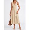 image:imagePRETTYGARDEN Summer Dresses for Women 2026 Spring Casual Sleeveless V Neck Pleated Midi Work Cocktail Wedding Guest DressBeige
