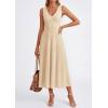 image:imagePRETTYGARDEN Summer Dresses for Women 2026 Spring Casual Sleeveless V Neck Pleated Midi Work Cocktail Wedding Guest DressBeige