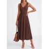 image:imagePRETTYGARDEN Summer Dresses for Women 2026 Spring Casual Sleeveless V Neck Pleated Midi Work Cocktail Wedding Guest DressBrown