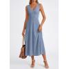image:imagePRETTYGARDEN Summer Dresses for Women 2026 Spring Casual Sleeveless V Neck Pleated Midi Work Cocktail Wedding Guest DressGrey Blue