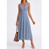 image:imagePRETTYGARDEN Summer Dresses for Women 2026 Spring Casual Sleeveless V Neck Pleated Midi Work Cocktail Wedding Guest DressGrey Blue