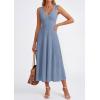 image:imagePRETTYGARDEN Summer Dresses for Women 2026 Spring Casual Sleeveless V Neck Pleated Midi Work Cocktail Wedding Guest DressGrey Blue