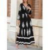 image:imagePRETTYGARDEN Womens 2026 Fall Wedding Guest Dresses Boho Floral Long Sleeve V Neck Flowy Elegant Maxi Dress Beach ClothesFloral Black White