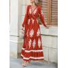 image:imagePRETTYGARDEN Womens 2026 Fall Wedding Guest Dresses Boho Floral Long Sleeve V Neck Flowy Elegant Maxi Dress Beach ClothesFloral Brick Red White