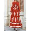 image:imagePRETTYGARDEN Womens 2026 Fall Wedding Guest Dresses Boho Floral Long Sleeve V Neck Flowy Elegant Maxi Dress Beach ClothesFloral Brick Red White