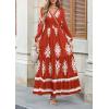 image:imagePRETTYGARDEN Womens 2026 Fall Wedding Guest Dresses Boho Floral Long Sleeve V Neck Flowy Elegant Maxi Dress Beach ClothesFloral Brick Red White