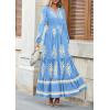 image:imagePRETTYGARDEN Womens 2026 Fall Wedding Guest Dresses Boho Floral Long Sleeve V Neck Flowy Elegant Maxi Dress Beach ClothesFloral Sky Blue Apricot