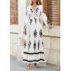 image:imagePRETTYGARDEN Womens 2026 Fall Wedding Guest Dresses Boho Floral Long Sleeve V Neck Flowy Elegant Maxi Dress Beach ClothesFloral White Black