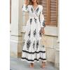 image:imagePRETTYGARDEN Womens 2026 Fall Wedding Guest Dresses Boho Floral Long Sleeve V Neck Flowy Elegant Maxi Dress Beach ClothesFloral White Black