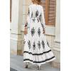 image:imagePRETTYGARDEN Womens 2026 Fall Wedding Guest Dresses Boho Floral Long Sleeve V Neck Flowy Elegant Maxi Dress Beach ClothesFloral White Black