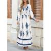 image:imagePRETTYGARDEN Womens 2026 Fall Wedding Guest Dresses Boho Floral Long Sleeve V Neck Flowy Elegant Maxi Dress Beach ClothesFloral White Blue