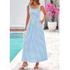 image:imagePRETTYGARDEN Womens 2026 Summer Spaghetti Strap Maxi Dresses Plaid Square Neck A Line Casual Beach Vacation Long SundressDusty Blue
