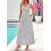 image:imagePRETTYGARDEN Womens 2026 Summer Spaghetti Strap Maxi Dresses Plaid Square Neck A Line Casual Beach Vacation Long SundressGrey