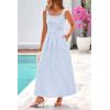 image:imagePRETTYGARDEN Womens 2026 Summer Spaghetti Strap Maxi Dresses Plaid Square Neck A Line Casual Beach Vacation Long SundressLight Blue
