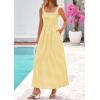 image:imagePRETTYGARDEN Womens 2026 Summer Spaghetti Strap Maxi Dresses Plaid Square Neck A Line Casual Beach Vacation Long SundressYellow