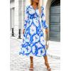 image:imagePRETTYGARDEN Womens Floral Midi Dress Casual Fall V Neck Long Sleeve Flowy Spring Beach Wedding Guest Vacation DressesBlue White Watercolour