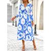image:imagePRETTYGARDEN Womens Floral Midi Dress Casual Fall V Neck Long Sleeve Flowy Spring Beach Wedding Guest Vacation DressesBlue White Watercolour