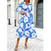 image:imagePRETTYGARDEN Womens Floral Midi Dress Casual Fall V Neck Long Sleeve Flowy Spring Beach Wedding Guest Vacation DressesBlue White Watercolour