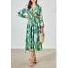 image:imagePRETTYGARDEN Womens Floral Midi Dress Casual Fall V Neck Long Sleeve Flowy Spring Beach Wedding Guest Vacation DressesGreen
