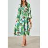 image:imagePRETTYGARDEN Womens Floral Midi Dress Casual Fall V Neck Long Sleeve Flowy Spring Beach Wedding Guest Vacation DressesGreen