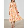 image:imagePRETTYGARDEN Womens Floral Midi Dress Casual Fall V Neck Long Sleeve Flowy Spring Beach Wedding Guest Vacation DressesOrange Floral