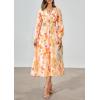 image:imagePRETTYGARDEN Womens Floral Midi Dress Casual Fall V Neck Long Sleeve Flowy Spring Beach Wedding Guest Vacation DressesOrange Floral