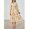 image:imagePRETTYGARDEN Womens Floral Midi Dress Casual Fall V Neck Long Sleeve Flowy Spring Beach Wedding Guest Vacation DressesOrange Purple Floral