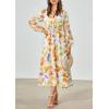 image:imagePRETTYGARDEN Womens Floral Midi Dress Casual Fall V Neck Long Sleeve Flowy Spring Beach Wedding Guest Vacation DressesOrange Purple Floral