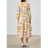 image:imagePRETTYGARDEN Womens Floral Midi Dress Casual Fall V Neck Long Sleeve Flowy Spring Beach Wedding Guest Vacation DressesOrange Purple Floral