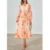 image:imagePRETTYGARDEN Womens Floral Midi Dress Casual Fall V Neck Long Sleeve Flowy Spring Beach Wedding Guest Vacation DressesRed Floral