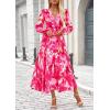 image:imagePRETTYGARDEN Womens Floral Midi Dress Casual Fall V Neck Long Sleeve Flowy Spring Beach Wedding Guest Vacation DressesRose Pink Watercolour