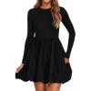 image:imagePRETTYGARDEN Fall Dresses for Women 2026 Casual Long Sleeve Bubble Cute Crew Neck A Line Mini Short Dress with PocketsBlack