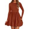 image:imagePRETTYGARDEN Fall Dresses for Women 2026 Casual Long Sleeve Bubble Cute Crew Neck A Line Mini Short Dress with PocketsBrick Red