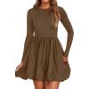 image:imagePRETTYGARDEN Fall Dresses for Women 2026 Casual Long Sleeve Bubble Cute Crew Neck A Line Mini Short Dress with PocketsBrown