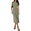 image:imagePRETTYGARDEN Womens 2026 Summer Bodycon Midi Dress Casual Striped Cap Sleeve Party Wedding Guest Dresses Vacation OutfitsStriped Army Green White