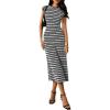 image:imagePRETTYGARDEN Womens 2026 Summer Bodycon Midi Dress Casual Striped Cap Sleeve Party Wedding Guest Dresses Vacation OutfitsStriped Black White