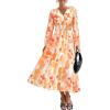 image:imagePRETTYGARDEN Womens Floral Midi Dress Casual Fall V Neck Long Sleeve Flowy Spring Beach Wedding Guest Vacation DressesOrange Floral