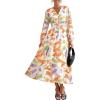 image:imagePRETTYGARDEN Womens Floral Midi Dress Casual Fall V Neck Long Sleeve Flowy Spring Beach Wedding Guest Vacation DressesOrange Purple Floral