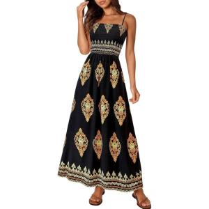 image:imagePRETTYGARDEN Summer Dress for Women 2026 Floral Sundress Spaghetti Strap Flowy Beach Vacation Boho Maxi DressesBlack Floral