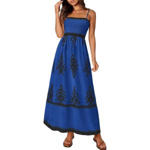 image:imagePRETTYGARDEN Summer Dress for Women 2026 Floral Sundress Spaghetti Strap Flowy Beach Vacation Boho Maxi DressesBlue Black Floral