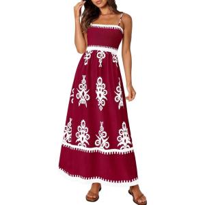 image:imagePRETTYGARDEN Summer Dress for Women 2026 Floral Sundress Spaghetti Strap Flowy Beach Vacation Boho Maxi DressesBurgundy White Floral