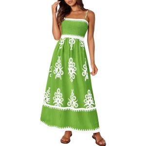 image:imagePRETTYGARDEN Summer Dress for Women 2026 Floral Sundress Spaghetti Strap Flowy Beach Vacation Boho Maxi DressesGreen Floral