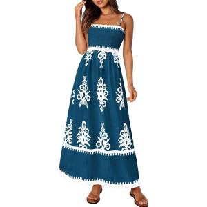 image:imagePRETTYGARDEN Summer Dress for Women 2026 Floral Sundress Spaghetti Strap Flowy Beach Vacation Boho Maxi DressesLake Blue White Floral