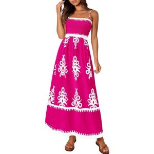 image:imagePRETTYGARDEN Summer Dress for Women 2026 Floral Sundress Spaghetti Strap Flowy Beach Vacation Boho Maxi DressesRose Red White Floral